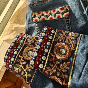Desigual Women's Embroidered, Bedazzled Denim Jeans size 28